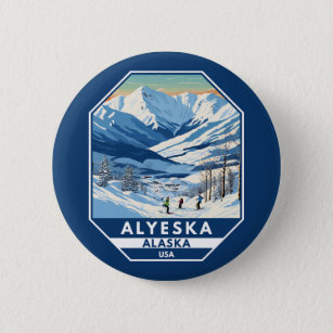 Alyeska Alaska Winter Reisen Vintag Button