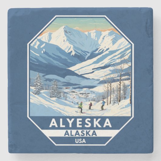 Alyeska Alaska Winter Reisen Vintag Steinuntersetzer (Vorderseite)