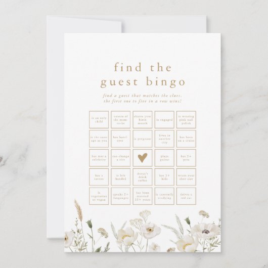 ALYSSA Boho Blume Finden Sie die Gast-Bingo-Game-K Einladung (Vorderseite)
