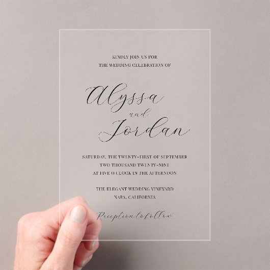 Alyssa Calligraphy Typografy Elegant Wedding Acryleinladungen (Insitu (Handheld))
