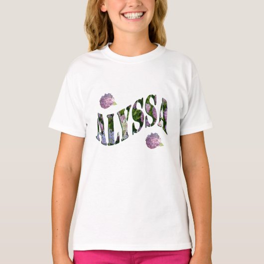 Alyssa, Logo für Namen, hergestellt mit Hydrangeas T-Shirt (Vorderseite)