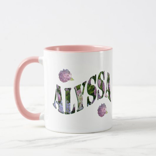 Alyssa, Logo für Namen, hergestellt mit Hydrangeas Tasse (Links)