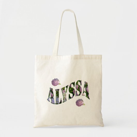 Alyssa, Logo für Namen, hergestellt mit Hydrangeas Tragetasche (Vorne)