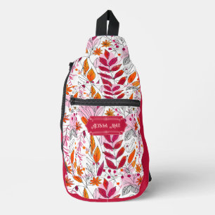 Alyssa Mae Hand Drawn Pink und Orange Foliage Crossbody Bag