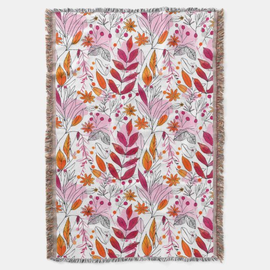 Alyssa Mae Hand Drawn Pink und Orange Foliage Decke (Vorderseite Vertikal)
