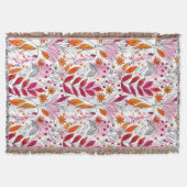 Alyssa Mae Hand Drawn Pink und Orange Foliage Decke (Vorderseite)