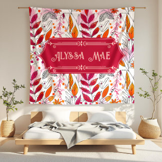 Alyssa Mae Hand Drawn Pink und Orange Foliage Fleecedecke