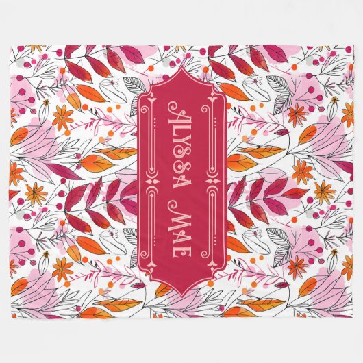 Alyssa Mae Hand Drawn Pink und Orange Foliage Fleecedecke (Vorderseite (Horizontal))