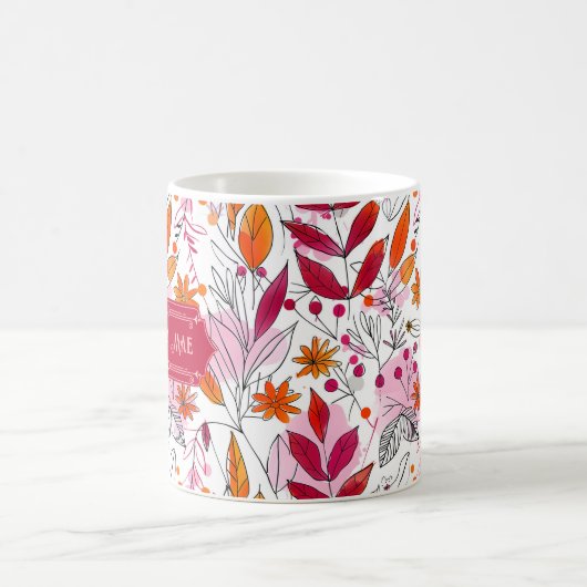 Alyssa Mae Hand Drawn Pink und Orange Foliage Kaffeetasse (Mittel)