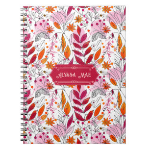 Alyssa Mae Hand Drawn Pink und Orange Foliage Notizblock