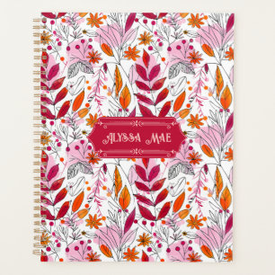 Alyssa Mae Hand Drawn Pink und Orange Foliage Planer
