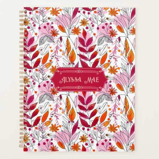 Alyssa Mae Hand Drawn Pink und Orange Foliage Planer (Vorderseite)
