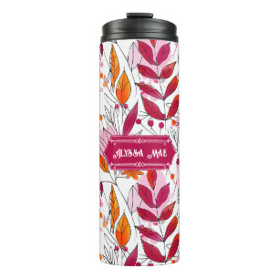 Alyssa Mae Hand Drawn Pink und Orange Foliage Thermosbecher