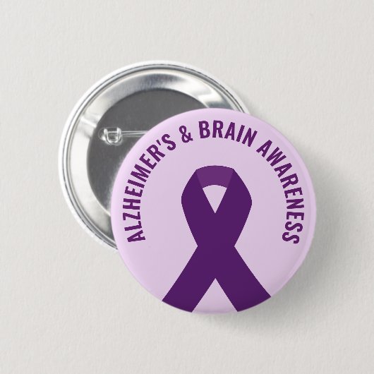 Alzheimer & Brain Awareness Lila Ribbon Button (Vorne & Hinten)