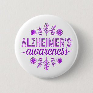 Alzheimer-Krankheit Bewusstsein Lila Floral Button