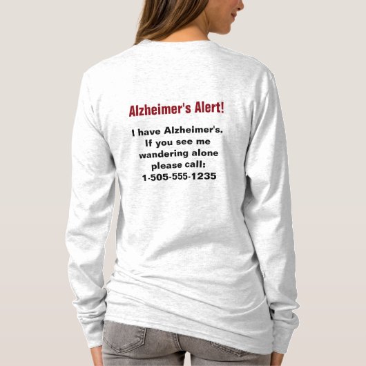 Alzheimer-Warnung mit Personalisierter Telefonnumm T-Shirt (Rückseite)