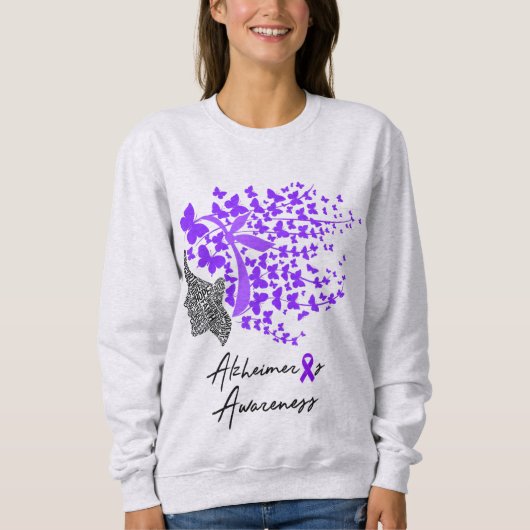 Alzheimer's Awareness Butterfly Swirl & Word Art Sweatshirt (Vorderseite)