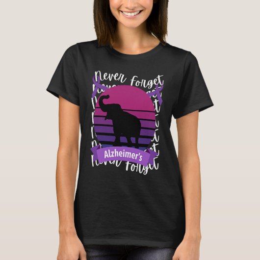 Alzheimer's Awareness Elephant Retro Sunset Purple T-Shirt (Vorderseite)