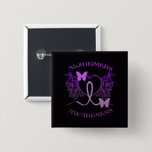 Alzheimers Awareness Lila Butterfells Button (Vorne & Hinten)