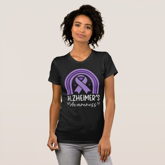 Alzheimer's Awareness Lila Ribbon Monat Regenbogen T-Shirt (Vorne ganz)
