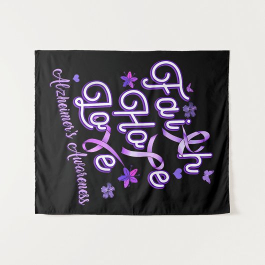 Alzheimer's Awareness Lila Ribbon Products Faith Wandteppich (Vorderseite (Horizontal))