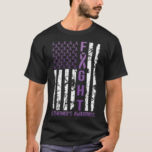 Alzheimer's Awareness Month Day Usa Flag Ribbon Pu T-Shirt (Vorderseite)