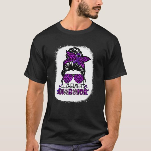 Alzheimer's Awareness Warrior Messy Bun Leopard Pu T-Shirt (Vorderseite)