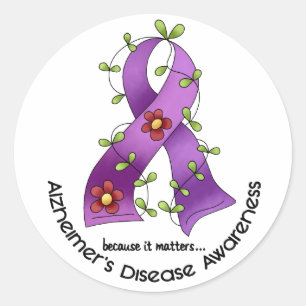 ALZHEIMER'S DISEASE AWARENESS Blume Ribbon 1 Runder Aufkleber