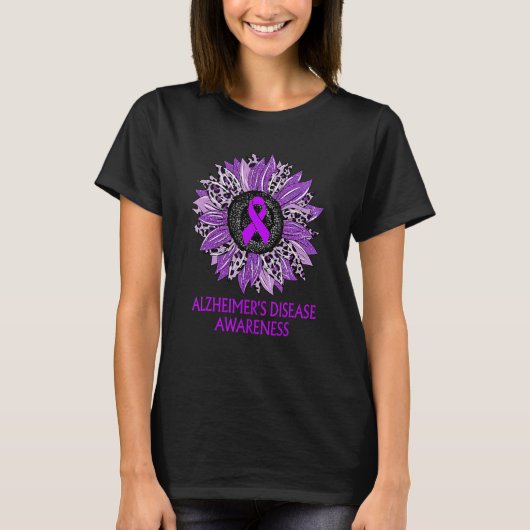 Alzheimers Disease Awareness Leopard Sunflower Pur T-Shirt (Vorderseite)