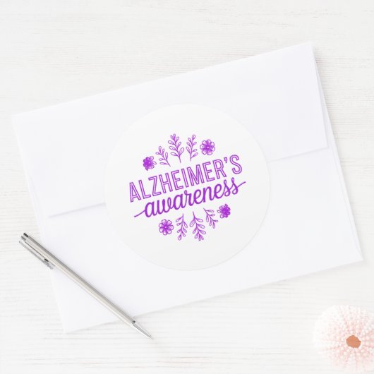 Alzheimer's Disease Awareness Purple Floral Runder Aufkleber (Umschlag)