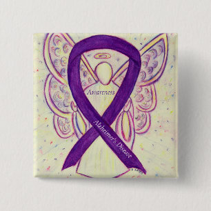Alzheimer's Disease Lila Ribbon Angel Art Buttone Button