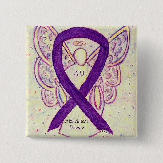 Alzheimer's Disease Lila Ribbon Angel Art Buttone Button (Vorderseite)