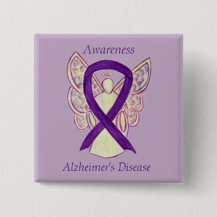 Alzheimer's Disease Lila Ribbon Angel Art Buttone Button