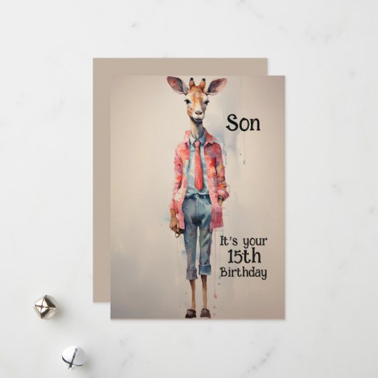 Am 15. Geburtstag Abstrakte Giraffe Feiertagskarte (Vorderseite/Rückseite Beispiel)