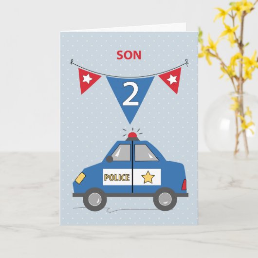 Am 2. Geburtstag blauer Polizeiwagen Karte (Gelbe Blume)