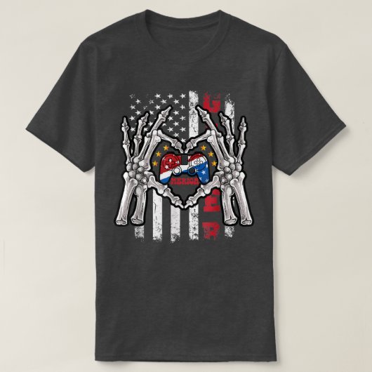 Am 4. Juli amerikanisches Skeleton-Video der ameri T-Shirt (Design vorne)