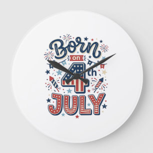 Am 4. Juli geboren Patrioten-Kinder-Shirt-Design_1 Große Wanduhr