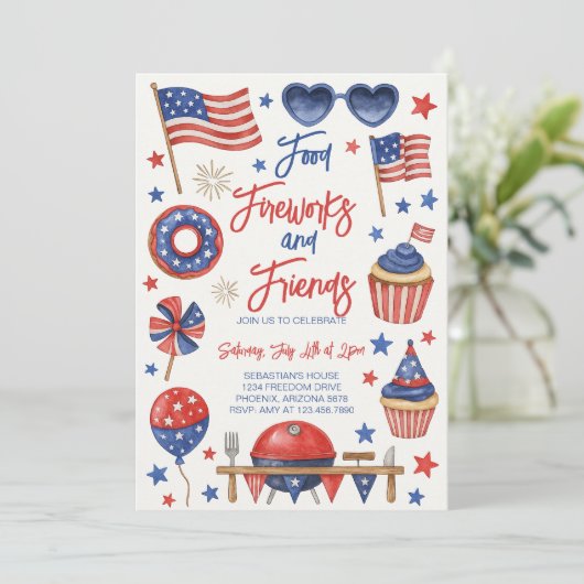 am 4. Juli GRILLEN Einladung (Stehend Vorderseite)