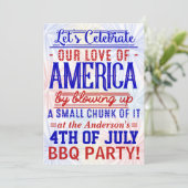 Am 4. Juli GRILLEN über Feuerwerke | PARTY Einladung (Stehend Vorderseite)