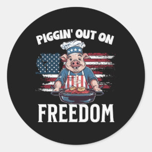 Am 4. Juli Pig Grilling Grillen Party Rbecue Pi Runder Aufkleber