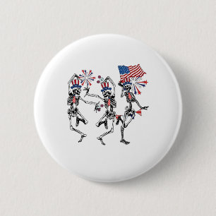 Am 4. Juli tanzt Skeleton Retro Patriotic Button
