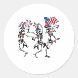 Am 4. Juli tanzt Skeleton Retro Patriotic Runder Aufkleber