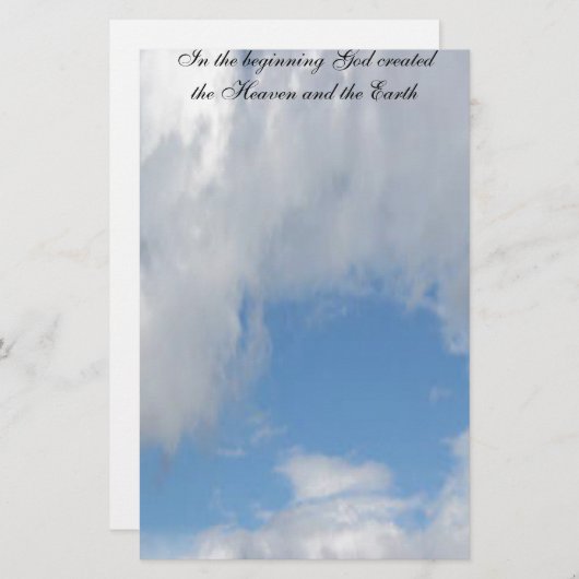 Am Anfang Gott hergestellt…. Wolke Briefpapier (Vorne/Hinten)