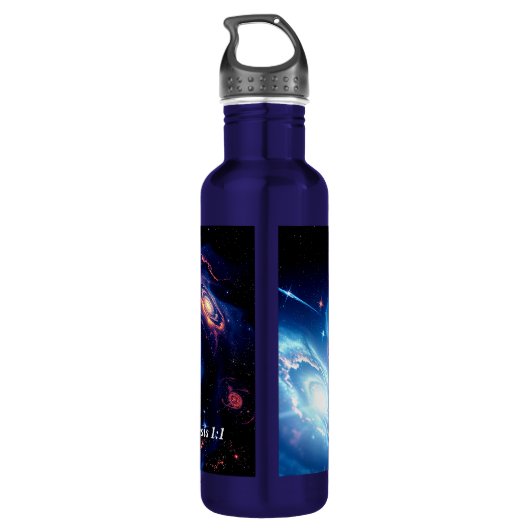 Am Anfang, Gott und Schöpfung Verse Edelstahlflasche (Rückseite)