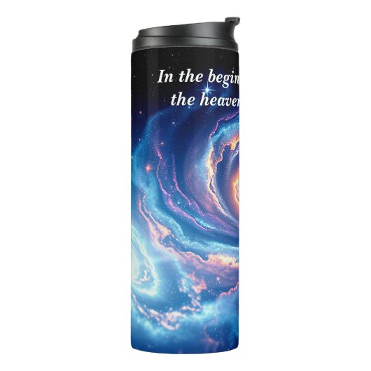 Am Anfang, Gott und Schöpfung Verse Thermosbecher (Nach links gedreht)