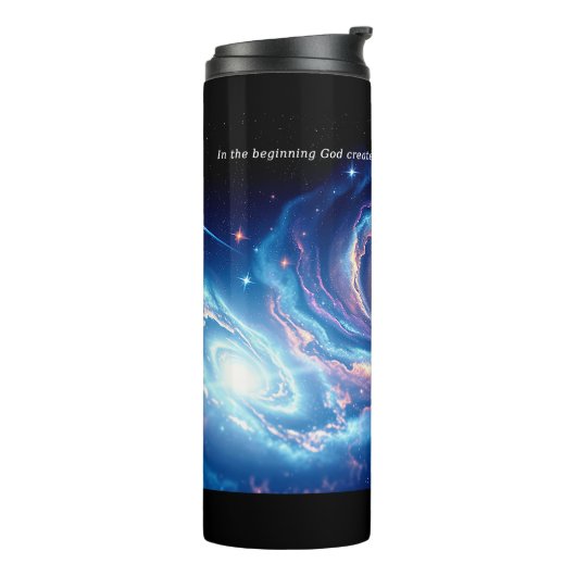 Am Anfang, Gott und Schöpfung Verse Thermosbecher (Nach links gedreht)