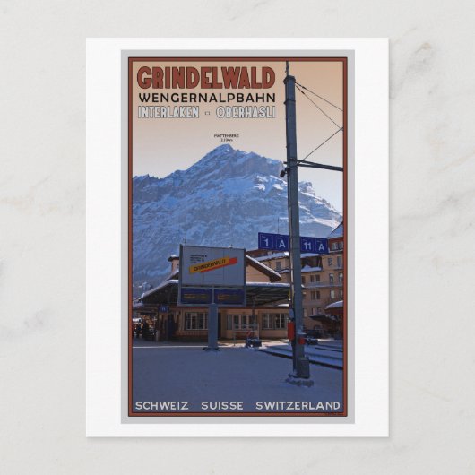 Am Bahnhof Grindelwald Postkarte (Vorderseite)