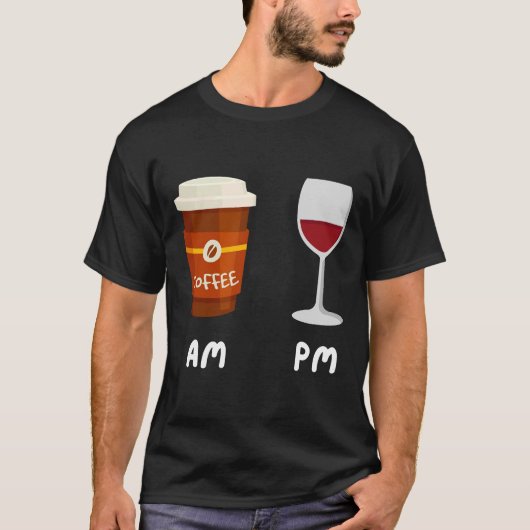 Am Coffee Pm Wine Coffee Coffeine Wine Drinker Gra T-Shirt (Vorderseite)
