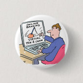 Am Computer Online Banking Funny Cartoon Button (Vorderseite)