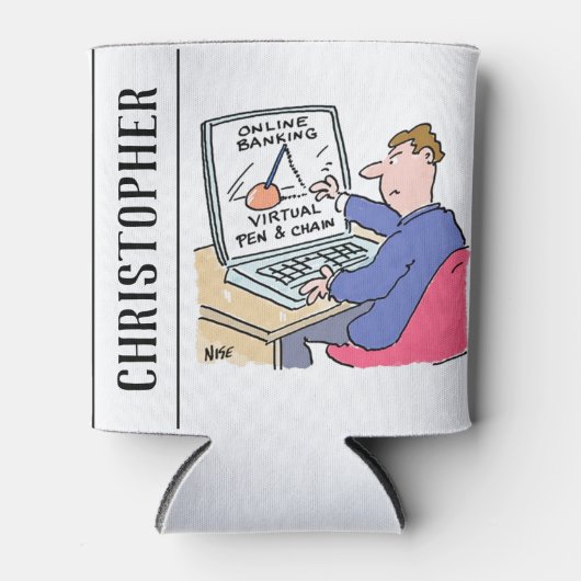 Am Computer Online Banking Funny Cartoon Dosenkühler (Vorderseite)